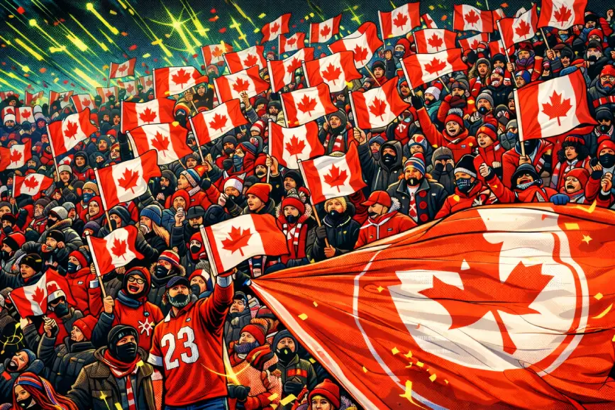 Canadian flags waved by sports fans